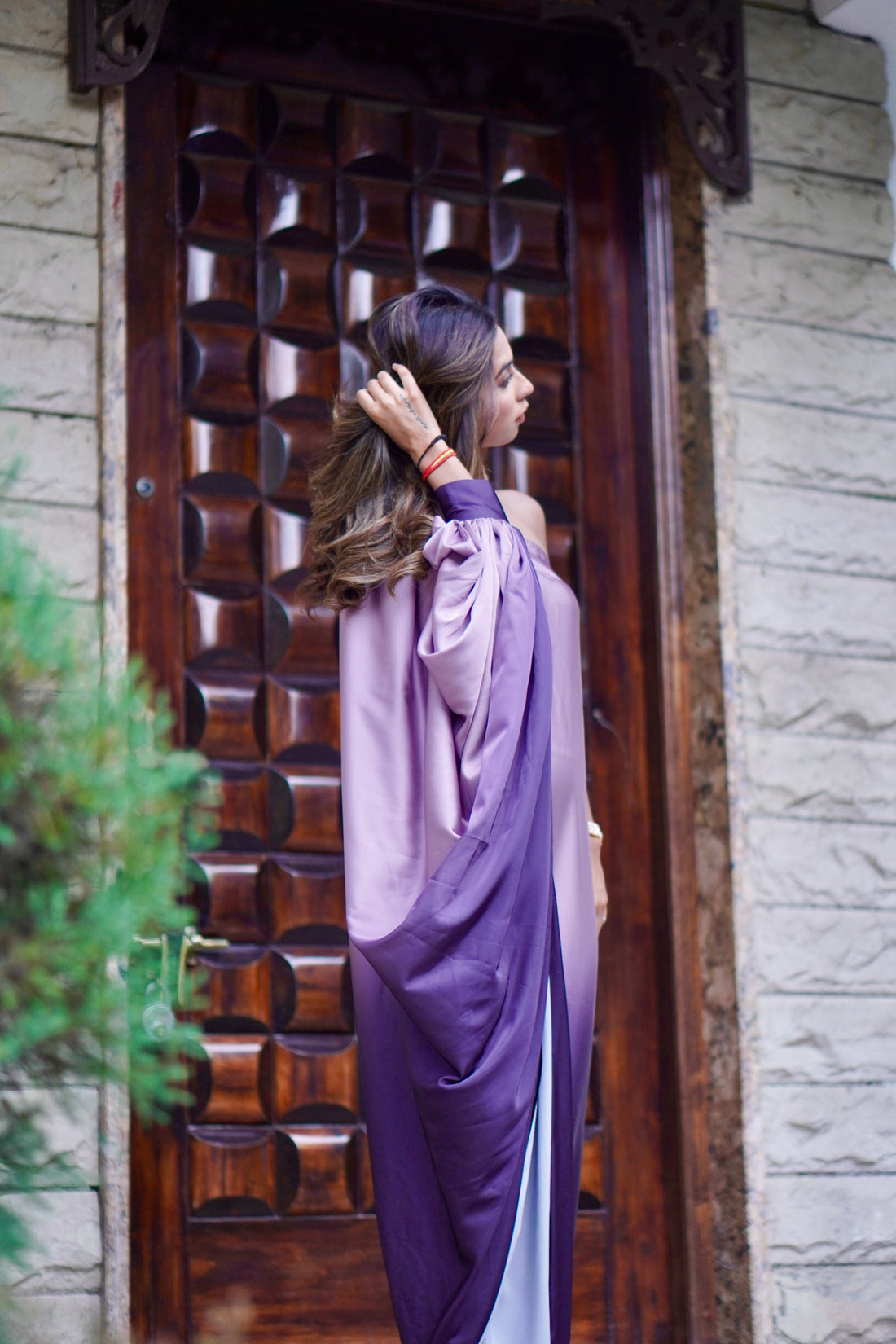 Ombre draped One-Sleeve dress