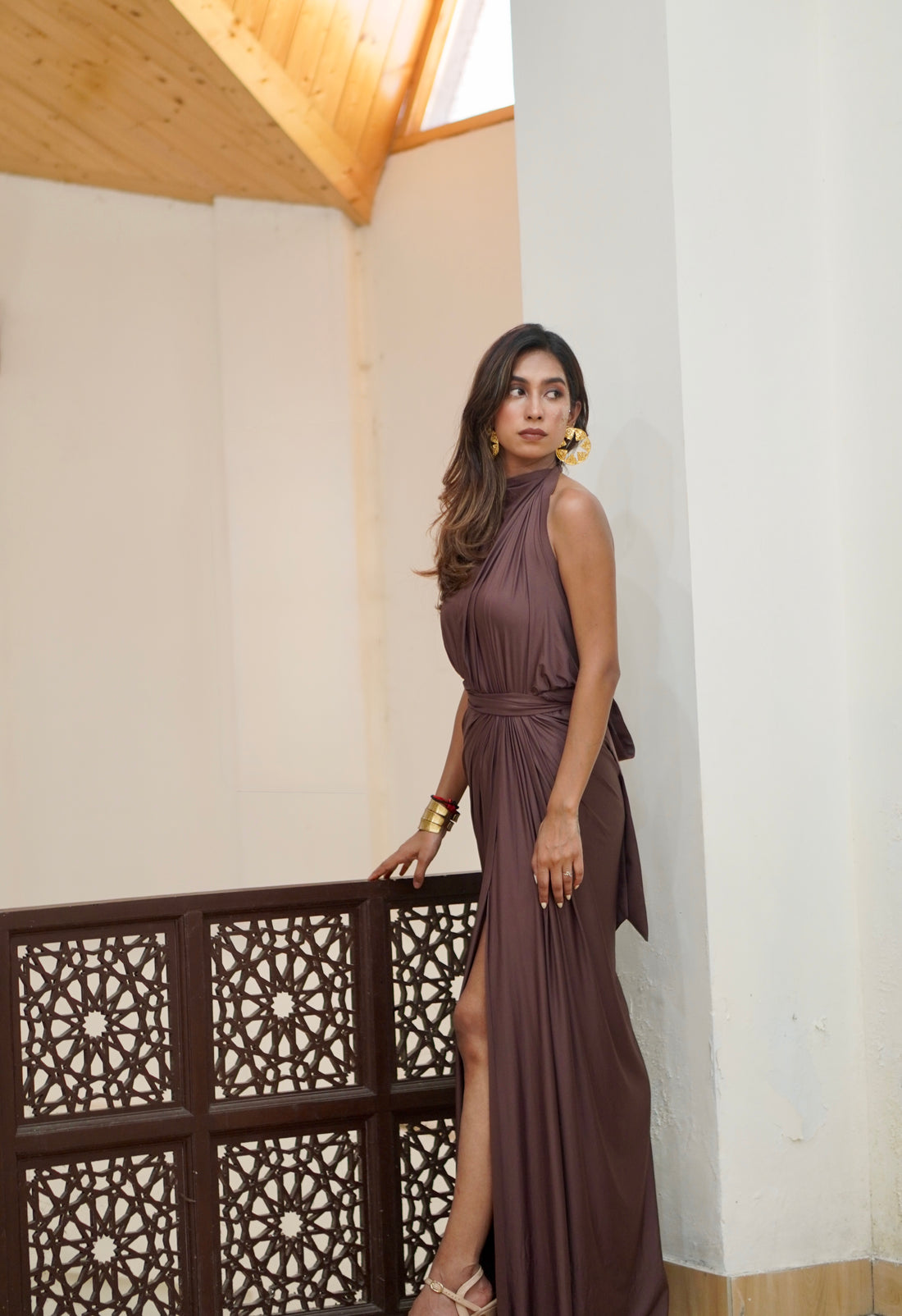 Classic Draped Halter Neck Dress