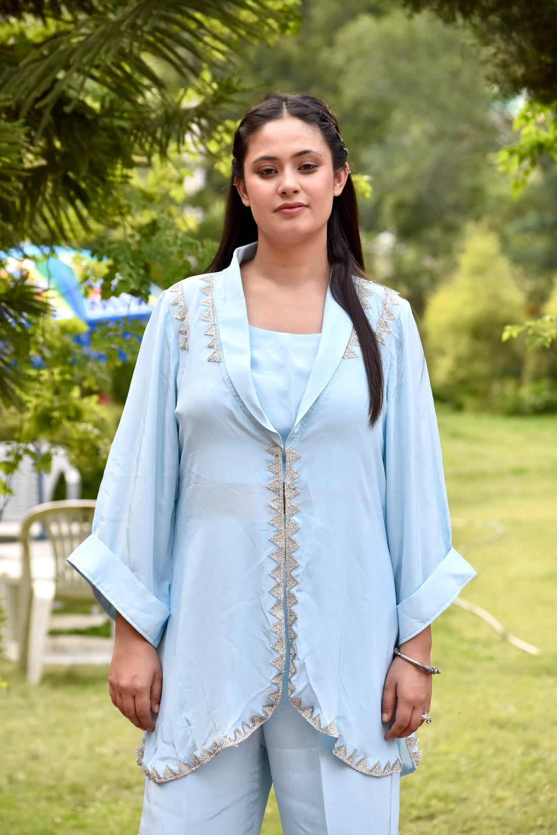 The Silverline Powder Blue Indo western Co ord Set