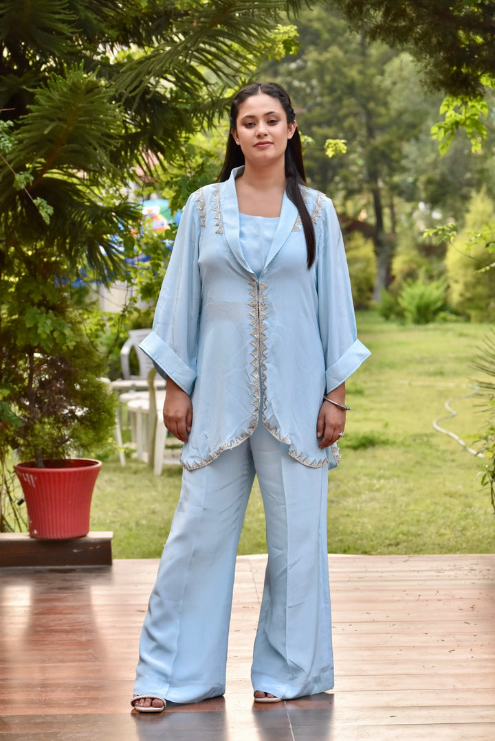 The Silverline Powder Blue Indo western Co ord Set