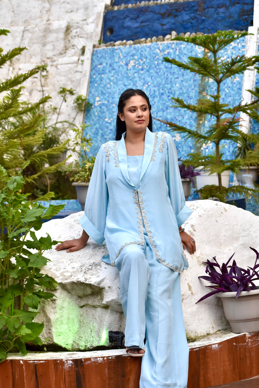 The Silverline Powder Blue Indo western Co ord Set