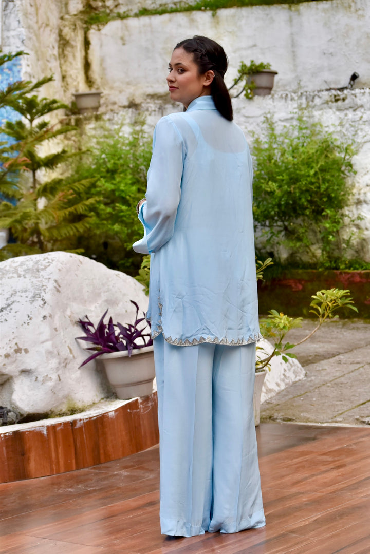 The Silverline Powder Blue Indo western Co ord Set