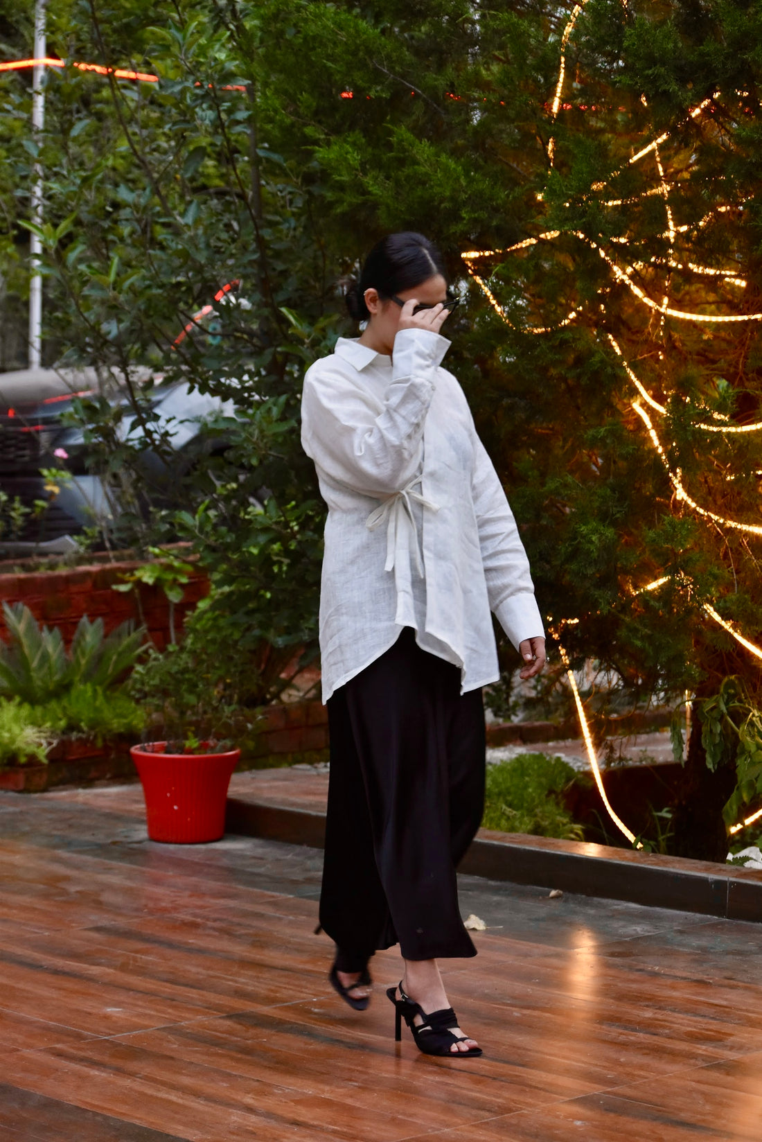 Pure Linen Wrap Shirt in Ivory