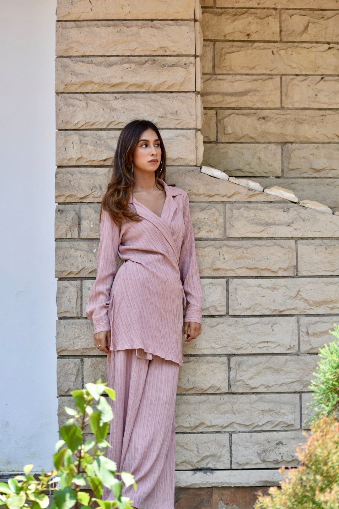 Crinkled Wrap Co-ord in Rosewood