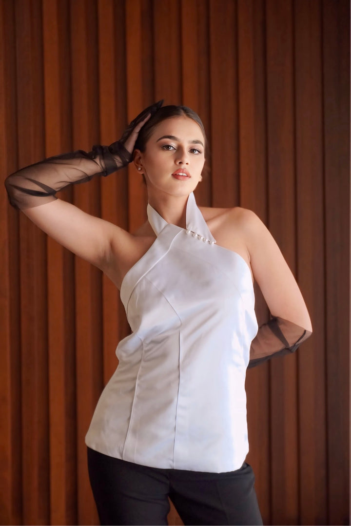Crossline Halter — 105 (halter top, satin blend) Collection- tops