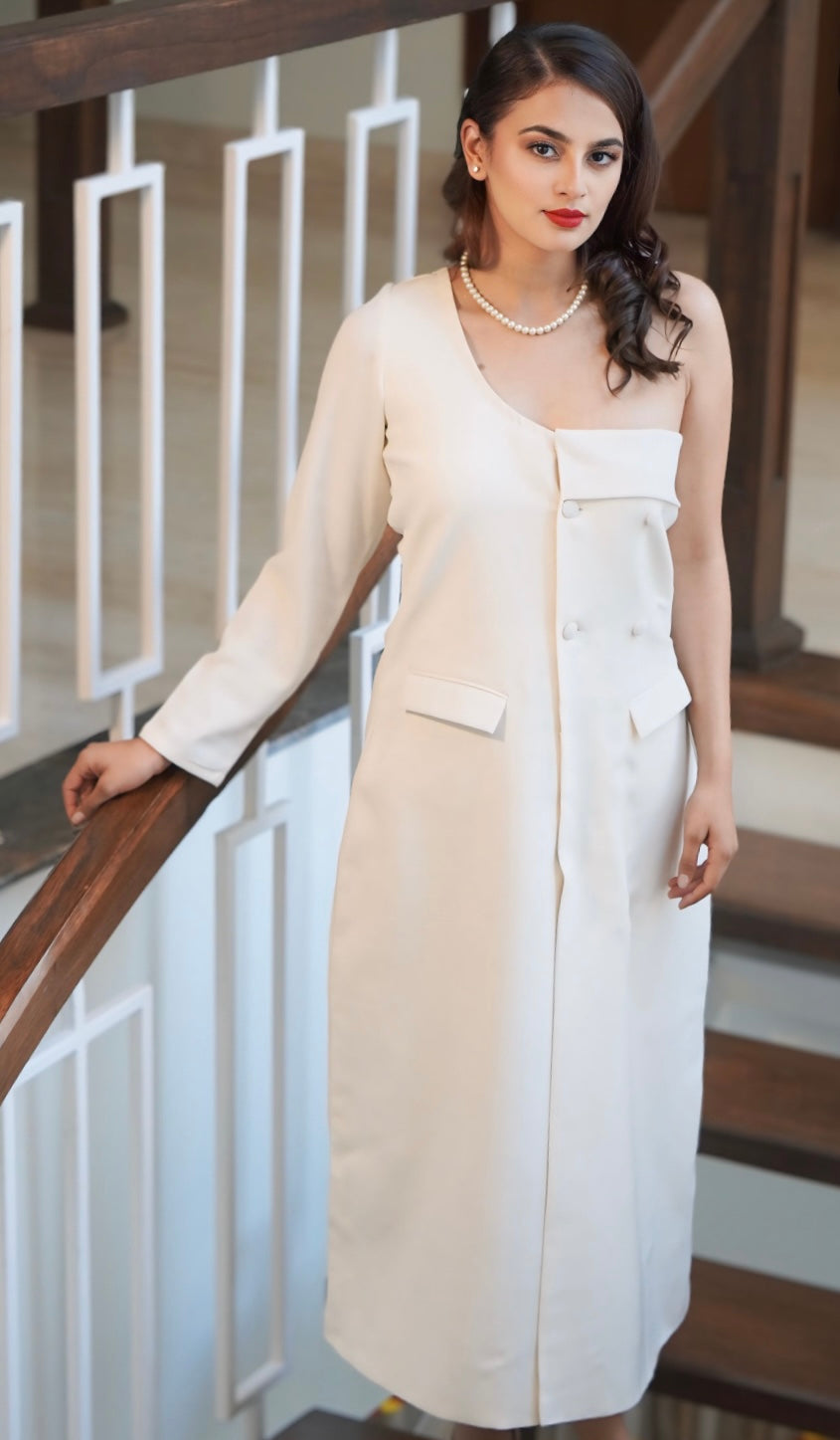 Mama’s Favorite — 102 (One-Shoulder Coat Dress in Imported Japanese Fabric)