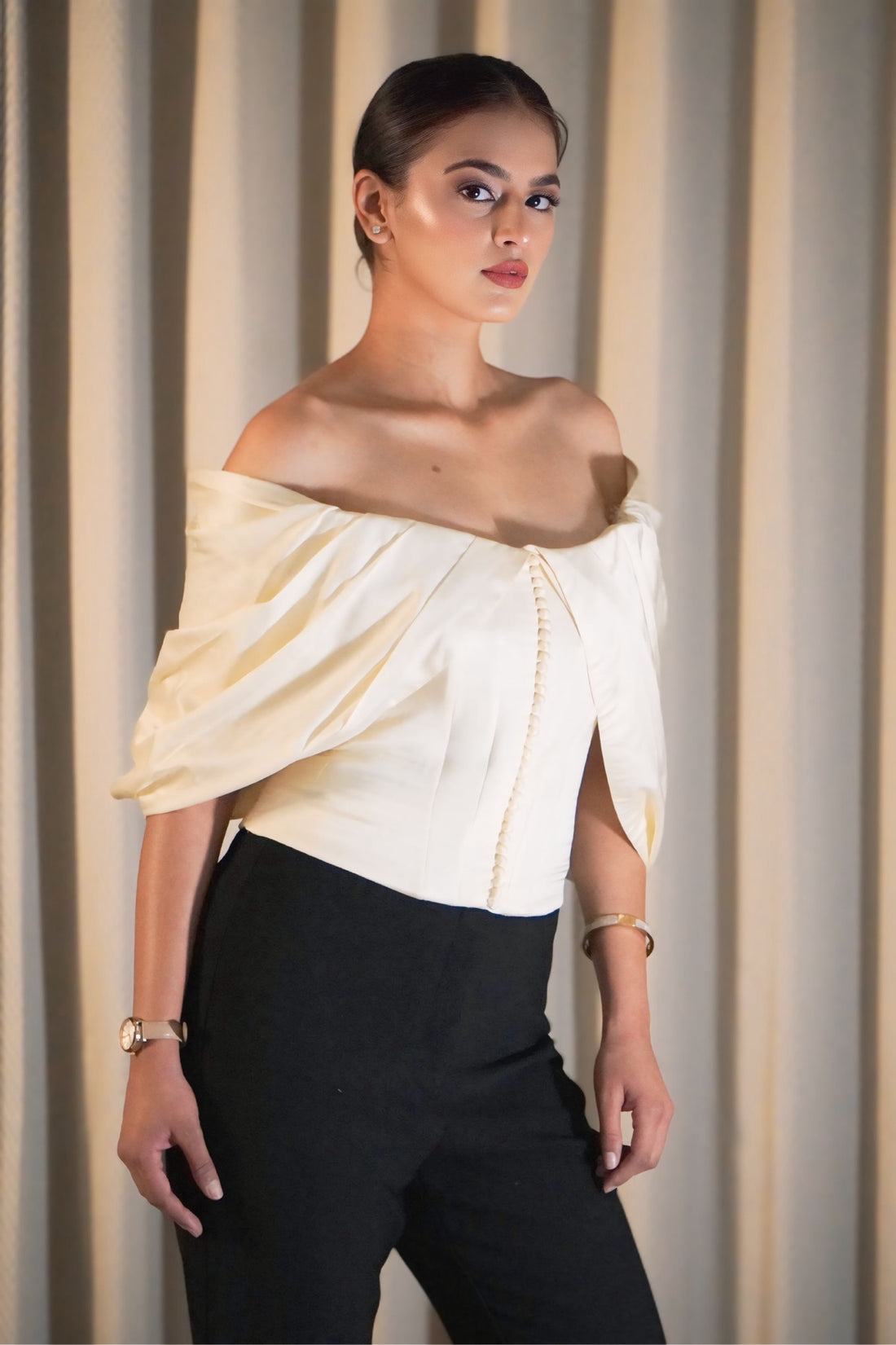 Corset for Complications — 104 (Structured Off-Shoulder Corset Top | Satin-Cotton Blend)