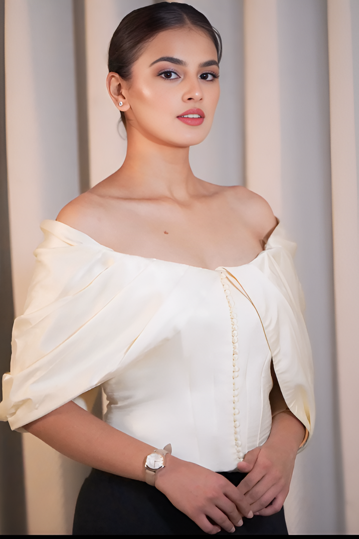 Corset for Complications — 104 (Structured Off-Shoulder Corset Top | Satin-Cotton Blend)