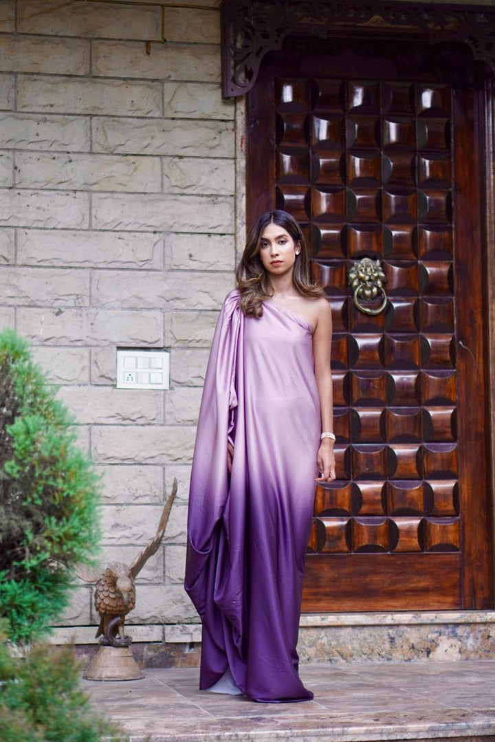 Ombre draped One-Sleeve dress